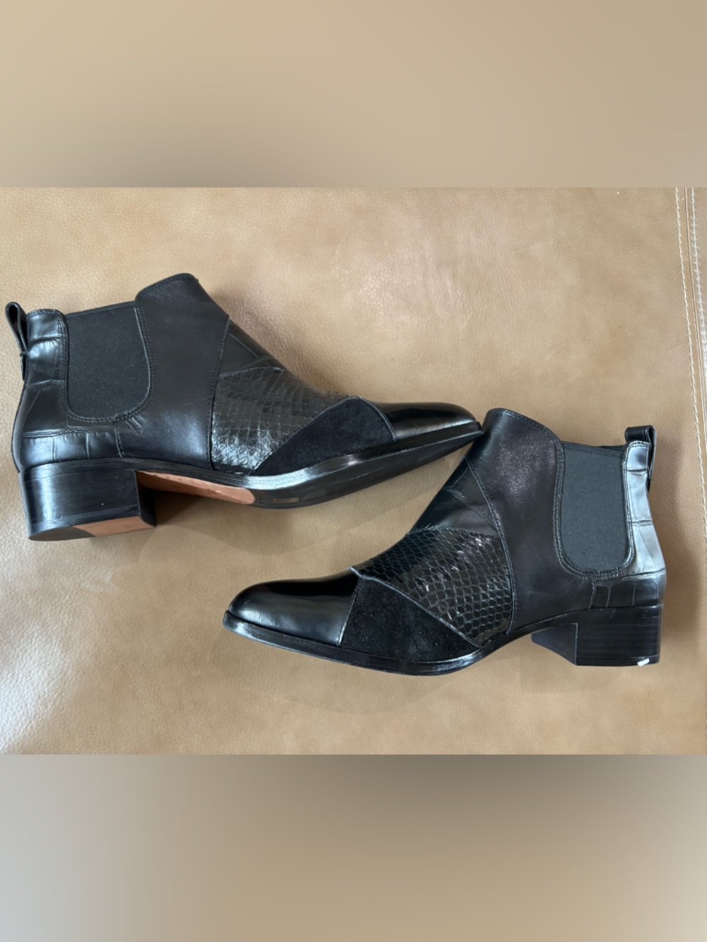 Coach Black Suffolk patchwork Leather Women's Ankle Boot with Textured Panel - Picture 7 of 9